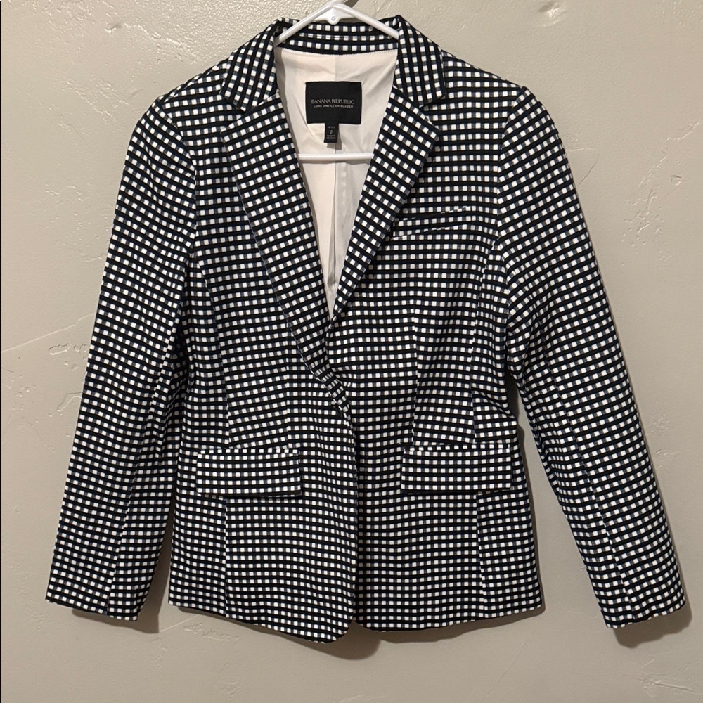 Banana Republic Long and Lean Black and White Patterned Blazer 2P